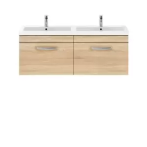 Nuie Athena 1200 Wall Hung 2-drawer Vanity & Polymarble Double Basin - Natural Oak