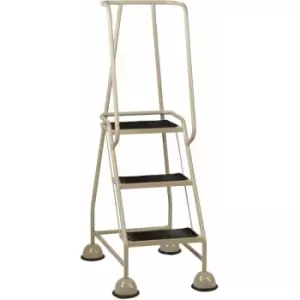 Loops - 3 Tread Mobile Warehouse Steps beige 1.43m Portable Safety Ladder & Wheels