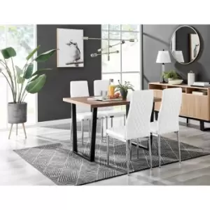 Kylo Brown Wood Effect Dining Table & 4 White Milan Chrome Leg Chairs - White