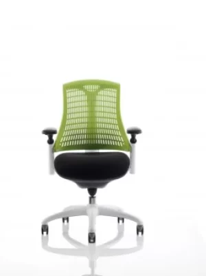 Flex Task Operator Chair White Frame Fabric Seat Green Back With Arms