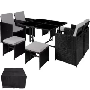 Tectake Bilbao Rattan Garden Furniture Set With Protective Cover - Black/Grey