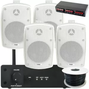 Outdoor WiFi Speaker Kit 4x 60W White IP44 Stereo Amplifier Garden BBQ Party