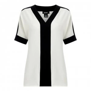 DKNY V Neck Colour Block Top - Ivory/Black