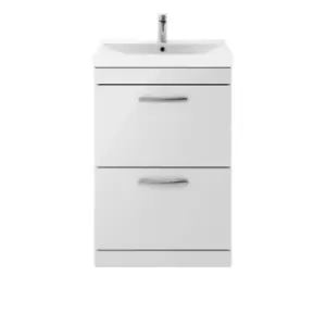 Nuie Athena 600 Floor Standing 2-drawer Vanity & Thin-edge Basin - Gloss Grey Mist