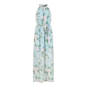 Mela London Blue Rose Print Halter neck Maxi Dress - Blue