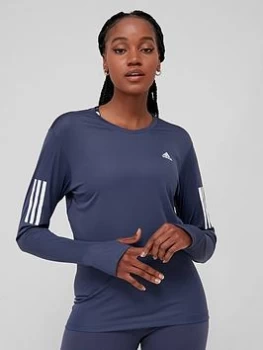 adidas Own The Run Long Sleeve Tee - Dark Navy, Dark Navy, Size L, Women