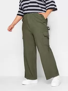 Yours Twill Khaki Wide Leg Cargo, Green, Size 16, Women