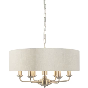 Endon Directory Lighting - Single Shade Pendant Light Brushed Chrome Plate, Natural Linen