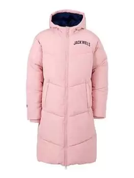 Jack Wills Girls Long Line Padded Coat - Pink, Size 15-16 Years, Women