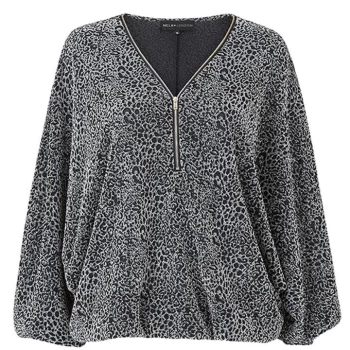 Mela London Curve Leopard Patterned Glitz Zip Front Top - Silver