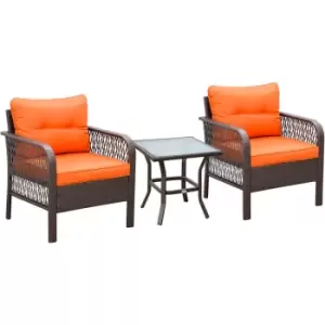 Outsunny 3 Pieces Patio Rattan Bistro Set with Tempered Glass Table Orange - Orange