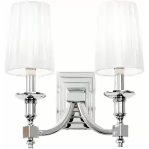 Loops - Modern Twin Wall Light Nickel & White Pleated Shade Pretty Bedside Lamp Fitting