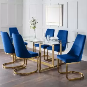 Julian Bowen Set Of Minori Dining Table & 6 Vittoria Blue Chairs