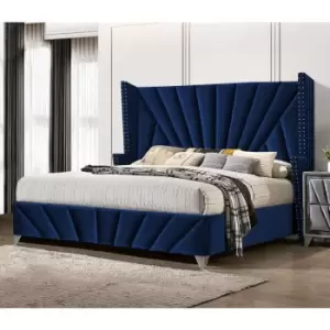 The Premiere Upholstered Beds - Plush Velvet, Super King Size Frame, Blue - Blue