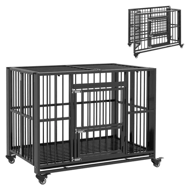 PawHut 43'' Foldable Heavy Duty Dog Crate