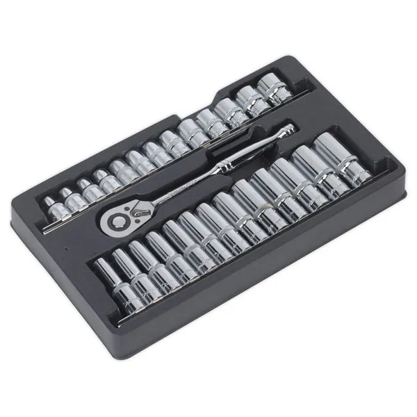 Genuine SEALEY AK66483 Ratchet Wrench & Socket Rail Set 27pc 1/2Sq Drive