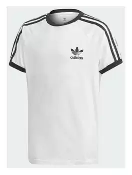 Boys, adidas Originals Childrens 3 Stripes Tee - White Black, White/Black, Size 7-8 Years