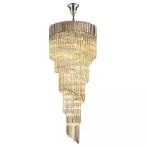 Luminosa Poland Ceiling Pendant Round 5 Tier 23 Light E14, Polished Nickel, Cognac Sculpted Glass