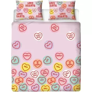 Happy Reversible Duvet Cover Set (Double) (Multicoloured) - Love Hearts