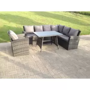 Fimous 7 Seater Outdoor Dark Grey Rattan Lounge Complete Sofa Set with Dining Table and Chairs