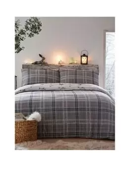 Dreams & Drapes Woven D&D Derwent Check Duvet Cover Set Grey - Db