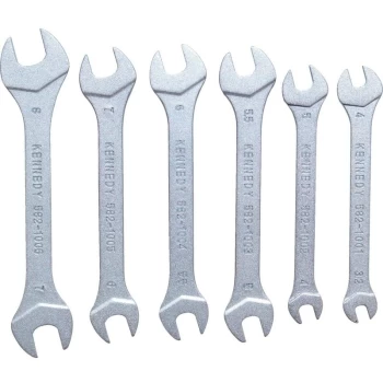 Metric Open Ended Spanner Set, 3.2 - 8MM, Set of 6 - Kennedy