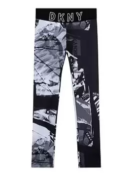 DKNY Girls Logo Waistband Print Leggings - White Black, White/Black, Size Age: 8 Years, Women