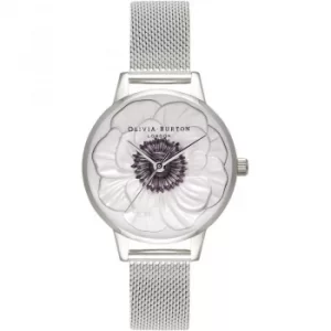 Olivia Burton 3D Anemone Silver Mesh Watch OB16AN01