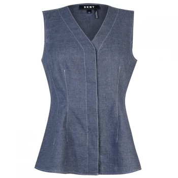 DKNY Stitched V Neck Sleeveless Shirt - Indigo