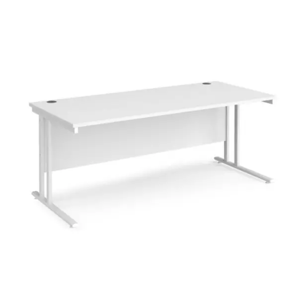 Office Desk 1800mm Rectangular Desk With Cantilever Leg White Tops With White Frames Maestro 25