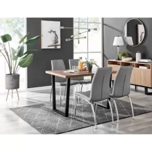 Furniture Box Kylo Brown Wood Effect Dining Table and 4 Grey Isco Chairs