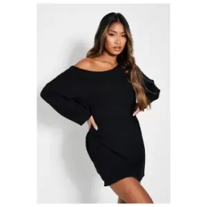 I Saw It First Slouchy Off The Shoulder Striped Jumper Dress - Black