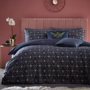 Bee Deco Geometric Duvet Cover Set Navy, Navy / Double