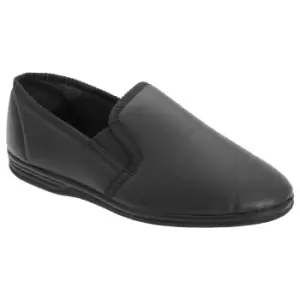 Zedzzz Mens Ivor Grain Upper Twin Gusset Slippers (6 UK) (Black)