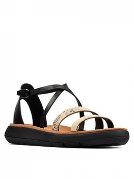 Clarks Jemsa Strap Leather Flat Sandal - Black Combi, Size 7, Women