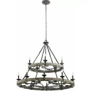 Loops - 15 Bulb Chandelier Hanging Pendant LIght Weathered Zinc LED E14 60W Bulb