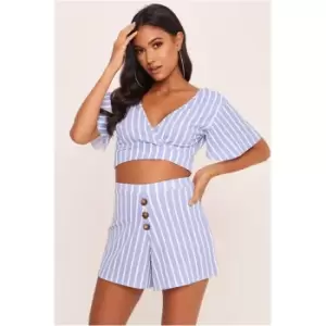 I Saw It First Stripe Button Front Shorts - Blue