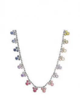 Disney Mickey Mouse Sterling Silver Rainbow Crystal Mickeys Necklace, One Colour, Women