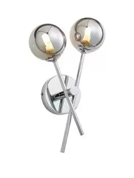 Spa Lindos 2 Light Wall Light Smoke Glass and Chrome