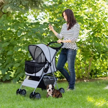 PawHut Pet Stroller W/ 4 Wheels - Grey & Silver