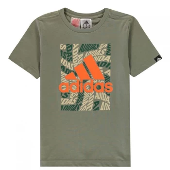 adidas Camo Linear T Shirt Junior - Khaki BOS