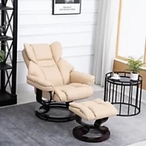 HOMCOM PU Leather Padded Manual Reclining Armchair with Footstool Beige