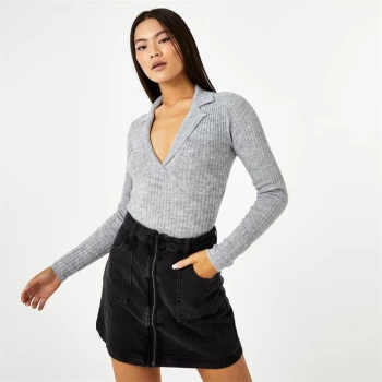 Jack Wills Knitted Polo Bodysuit - Grey Marl