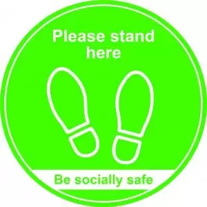 Green Social Distancing Floor Graphic - Please Stand Here 400mm dia.