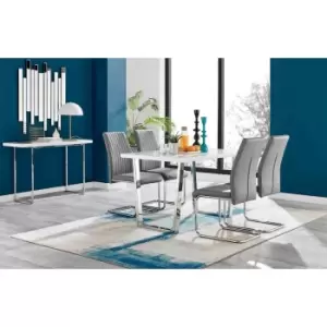 Furniture Box Kylo White High Gloss Dining Table and 4 Grey Lorenzo Chairs