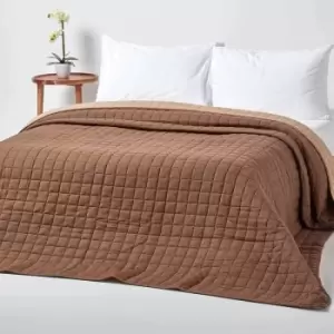 Cotton Quilted Reversible Bedspread Chocolate Mink Brown, 150 x 200cm - Brown - Homescapes