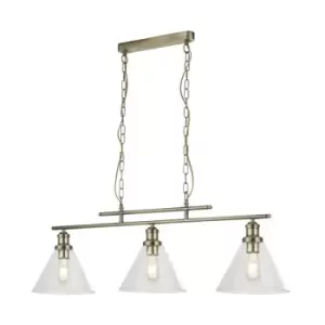 Searchlight Pyramid - 3 Light Pendant Antique Brass, Glass Shade, E27