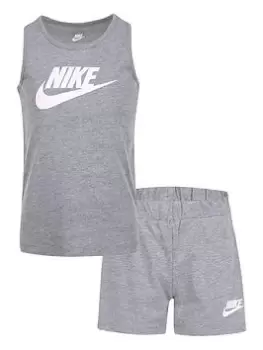 Nike Younger Girls Club Tank & Jersey Short Set, Grey, Size 6-7 Years, Women