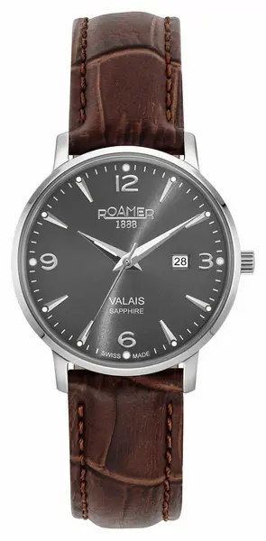 Roamer 958844 41 54 05 Valais Ladies Grey Dial Brown Leather Watch