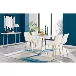 Furniture Box Kylo White High Gloss Dining Table and 4 Cream Pesaro Gold Leg Chairs